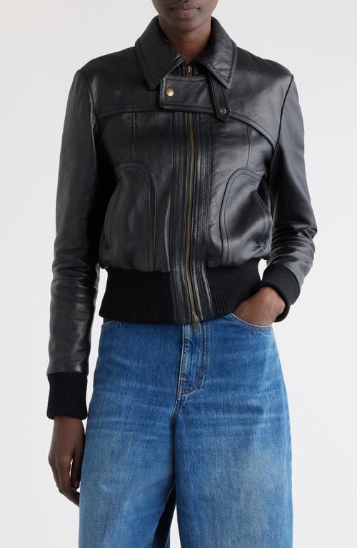 Shop Chloé Sheepskin Leather Bomber Jacket In Black