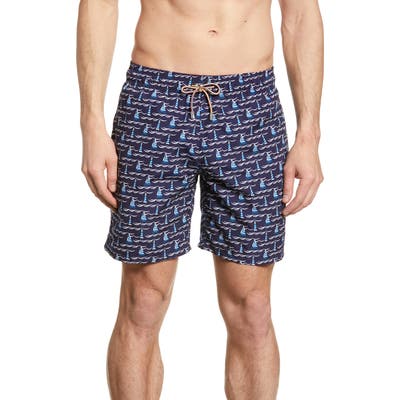 Bugatchi Sailing Print Swim Trunks, Blue