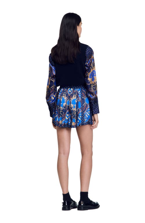 Shop Sandro Patterned Silk Skort In Navy/gold