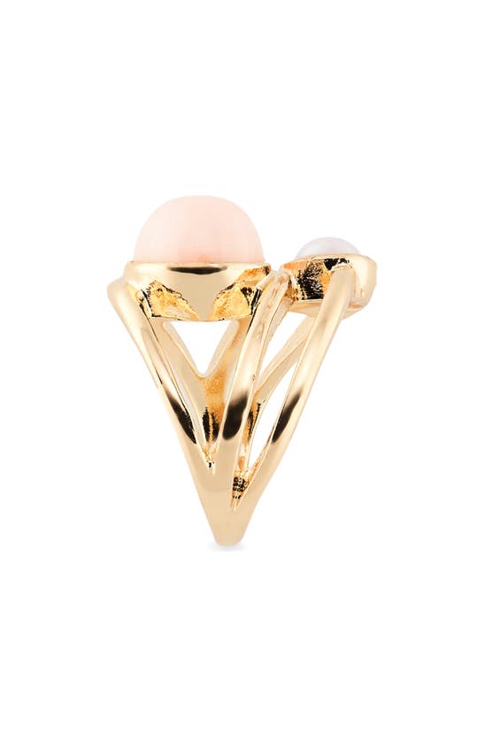 Shop Nordstrom Rack Imitation Pearl Caged Band Ring In Blush-white- Gold