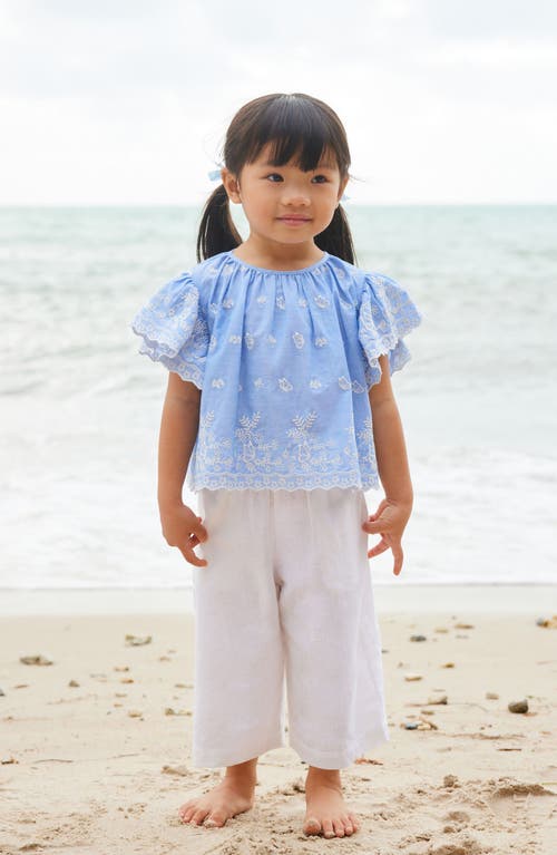 Shop Next Kids' Flutter Sleeve Top & Crop Pants Set In Blue White