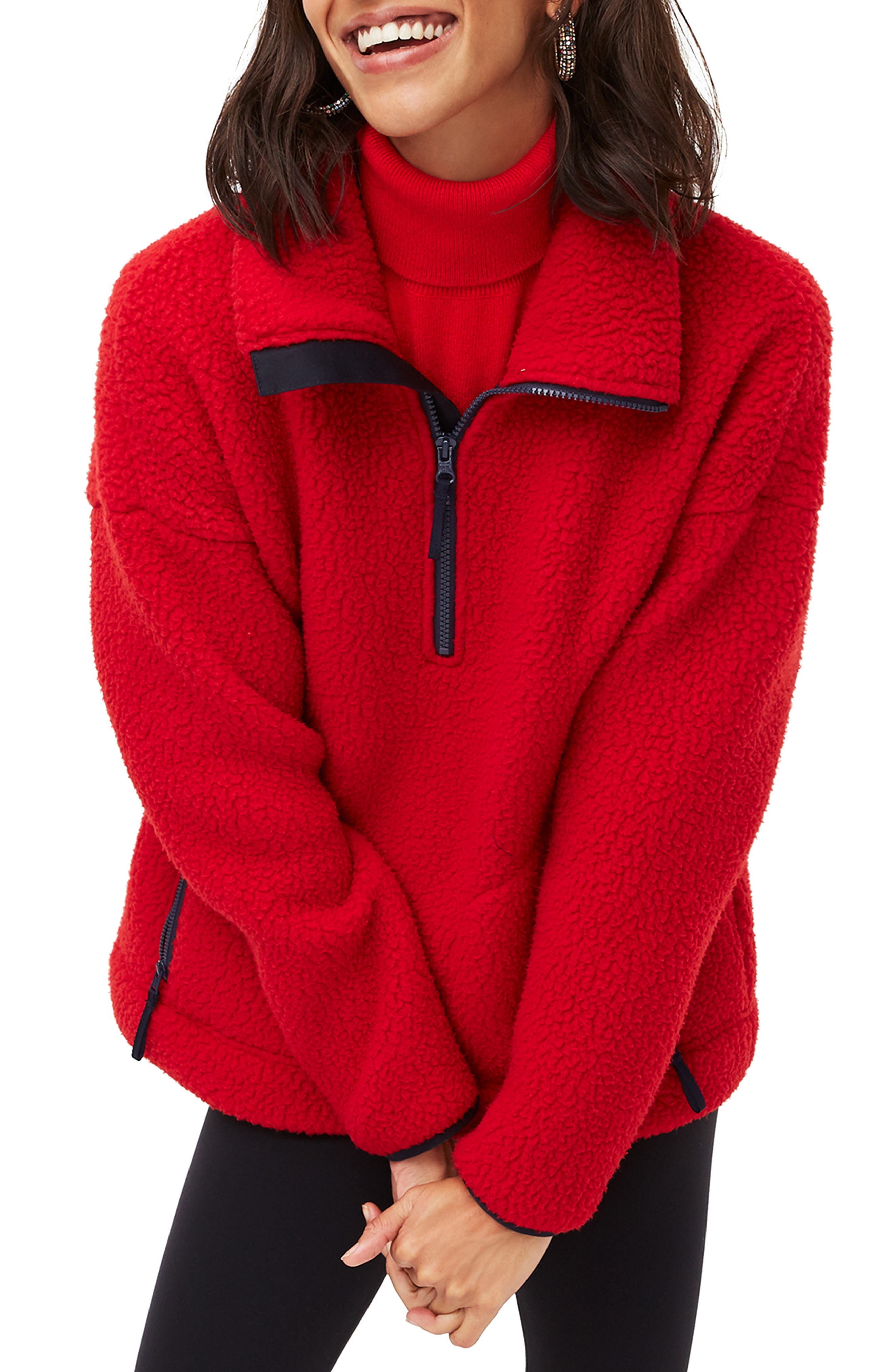 red fleece pullover