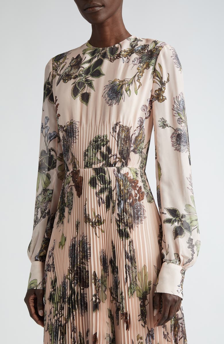 Jason Wu Collection Forest Print Pleated Long Sleeve Crepe Dress ...