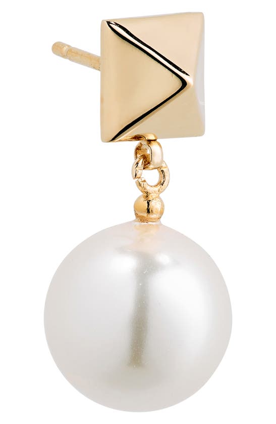 Shop Valentino Rockstud Imitation Pearl Drop Earrings In 0o3 Oro 18/ Cream