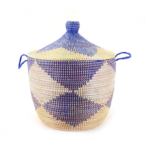 Mbare Dou Lid Storage Basket Chevron Low Storage In Navy/ White/ Natural