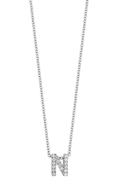 18k Gold Pavé Diamond Initial Pendant Necklace in White Gold - N