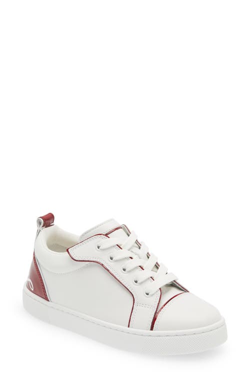 Shop Christian Louboutin Kids' Funnyto Calfskin & Patent Leather Sneaker In Bianco/loubi/loubi