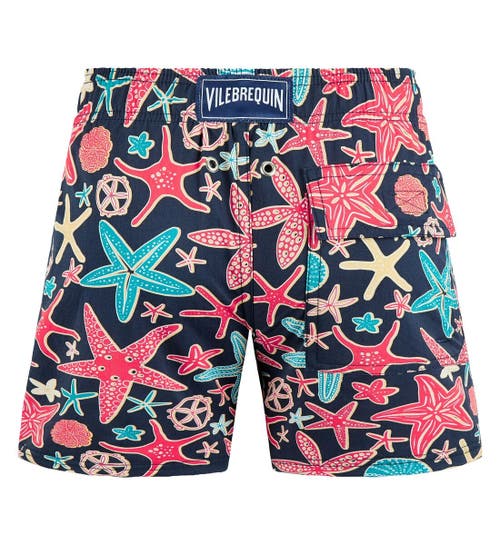 Shop Vilebrequin Kids' Holistarfishes Stretch Swim Trunks In Bleu Marine