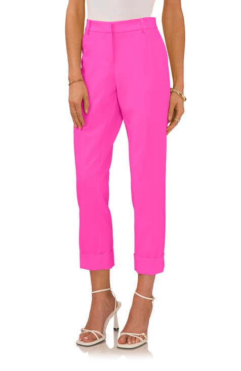 HUPOM Women'S Athletic Pants Training Pants Track Pants High Waist Rise  Short Straight-Leg Hot Pink XL 