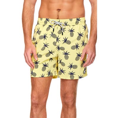 Tom & Teddy Pineapple Print Swim Trunks, Yellow