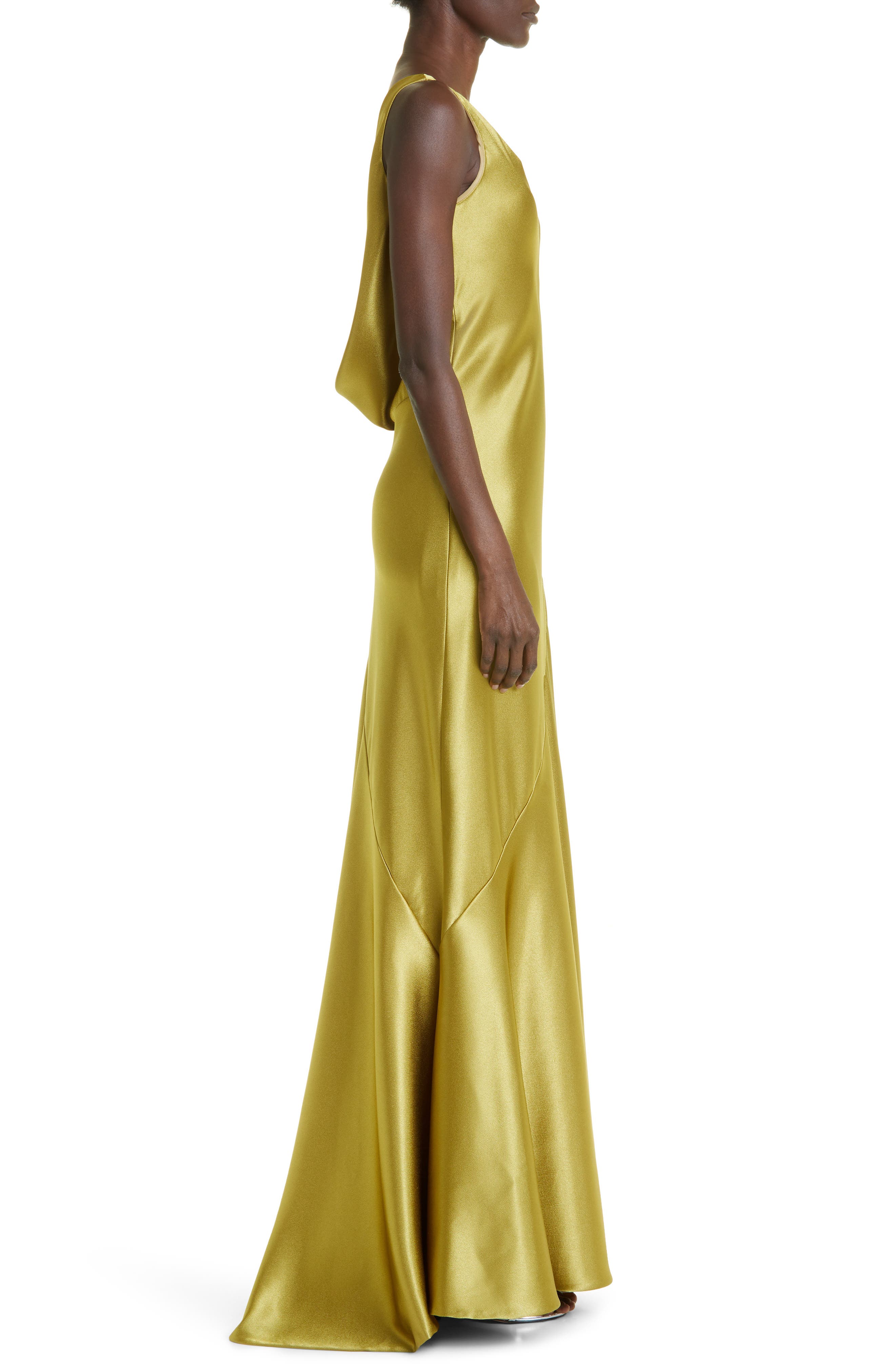 Jason Wu Collection V-Neck Satin Gown in Avocado Gold | Smart Closet Jason Wu Collection V-Neck Satin Gown in Avocado Gold | Smart Closet