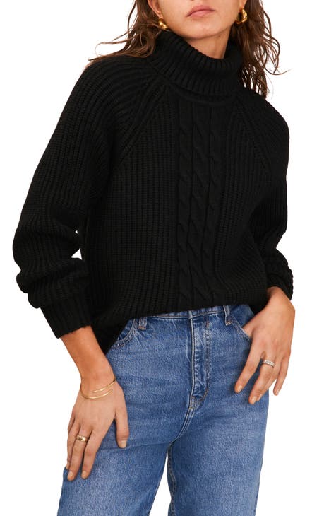 Cropped Turtleneck Sweater - Black - Ladies