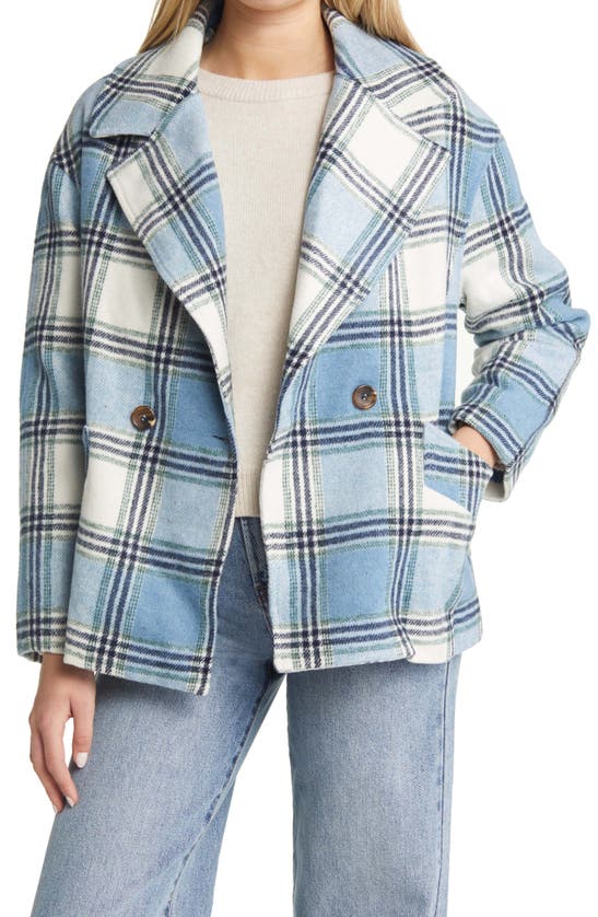 Halogen Plaid Crop Wool Coat In Cream- Multi Plaid