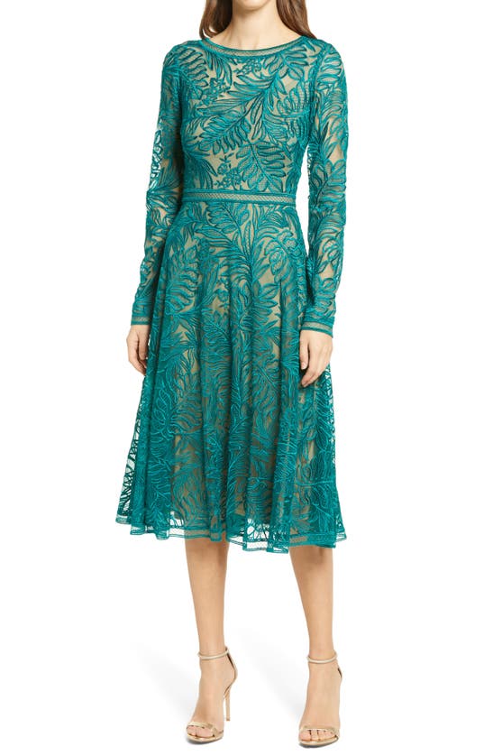 Tadashi Shoji Long Sleeve Lace Cocktail Midi Dress In Herbal Green ...