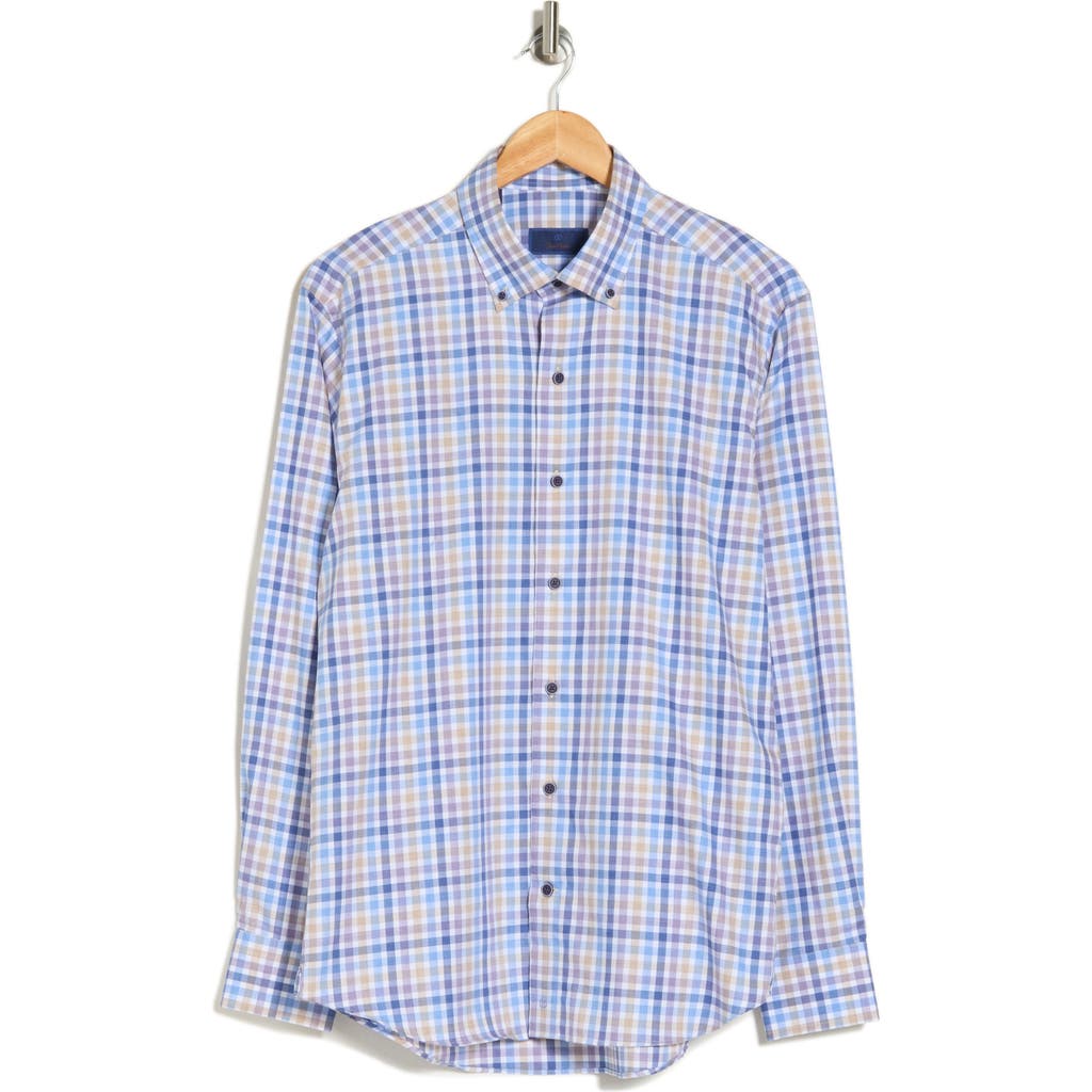 Shop David Donahue Plaid Cotton Button-up Shirt In Blue/purple