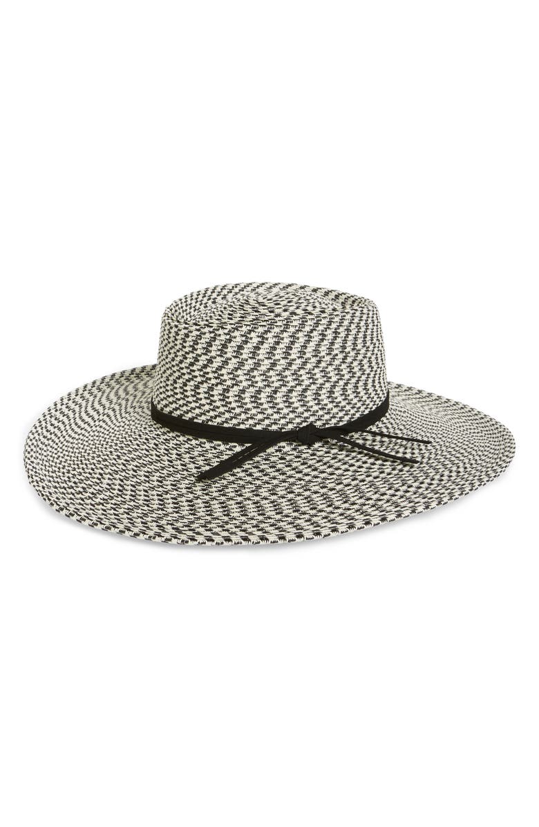 Two-Tone Straw Boater Hat, Main, color, BLACK COMBO