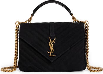 Black College medium YSL corduroy shoulder bag, Saint Laurent