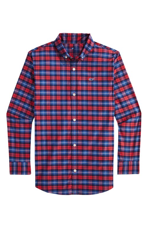 Shop Vineyard Vines Kids' Plaid Cotton Blend Performance Button-down Shirt In Crab Shell Plaid