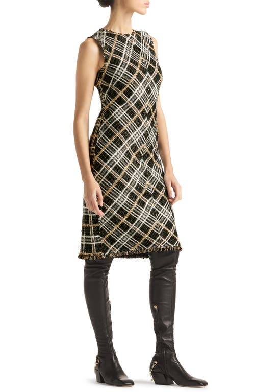 Shop St John St. John Evening Sparkle Plaid Tweed Knit Sheath Dress In Black/ecru/gold Multi