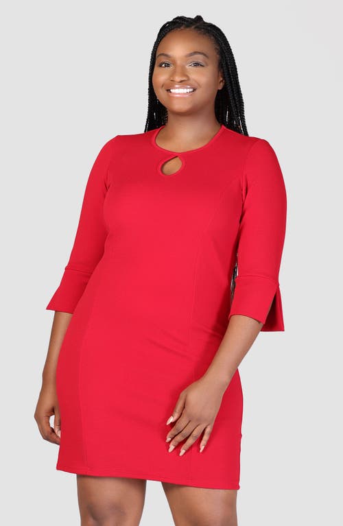 24seven Comfort Apparel Plus Size Three Quarter Sleeve Mini Dress In Ruby