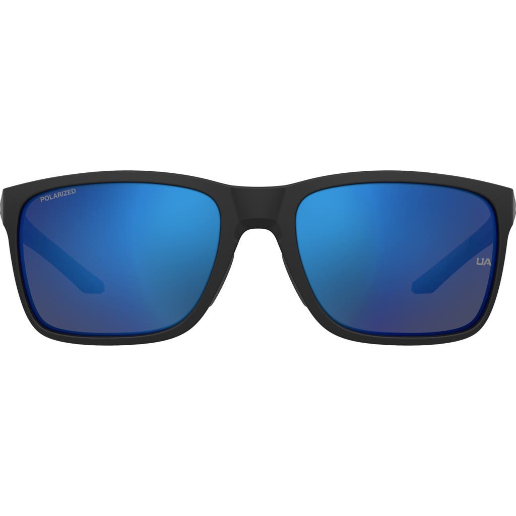 Under Armour 58mm Polarized Rectangular Sunglasses In Matte Black 2/grey Blue Polar