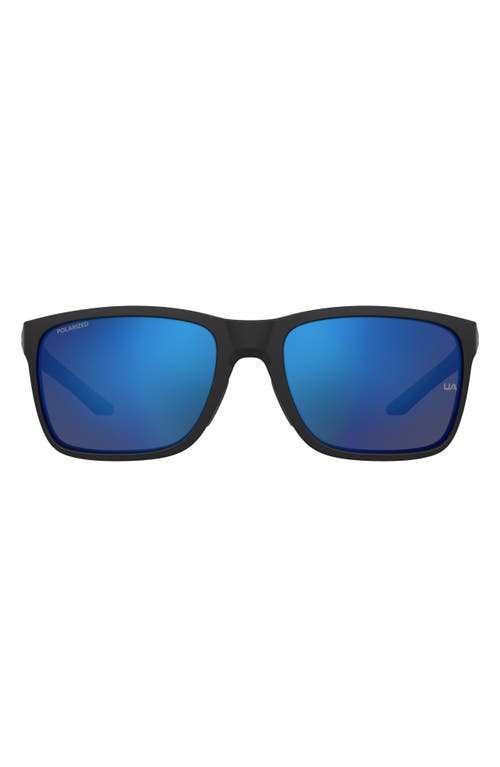 Under Armour 58mm Polarized Rectangular Sunglasses In Matte Black 2/grey Blue Polar