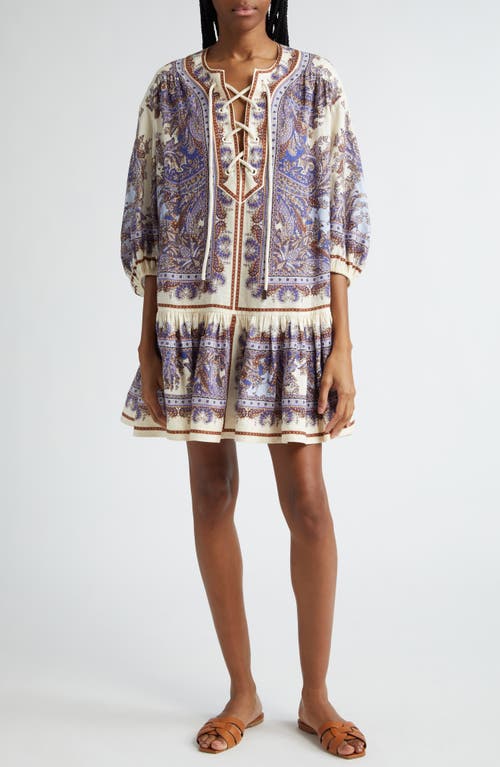 Zimmermann Ottie Paisley Lace-Up Linen Minidress Purple at Nordstrom,