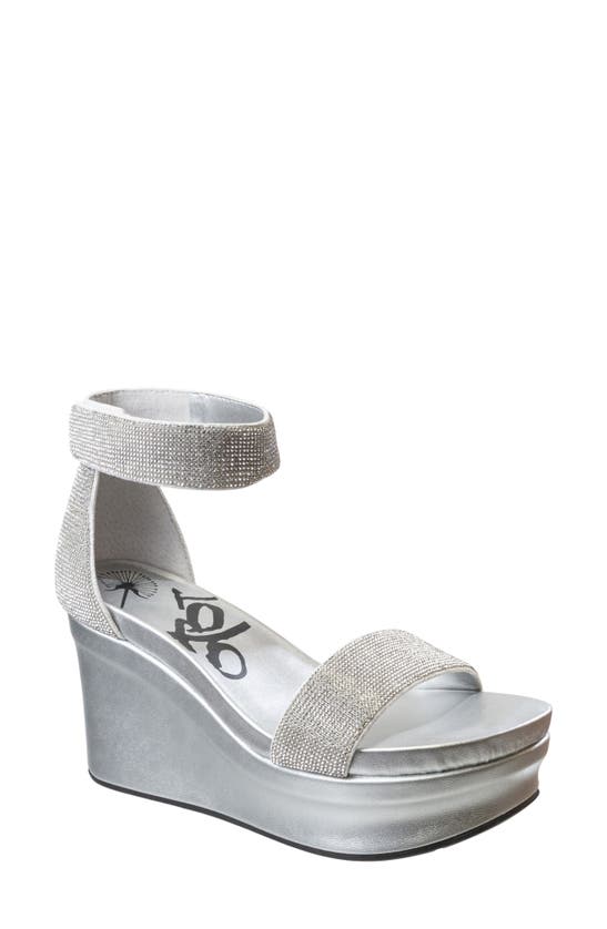 Shop Otbt Status Crystal Embellished Wedge Sandal In Silver