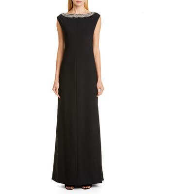 Carolina Herrera Embellished Bateau Neck Gown, Black