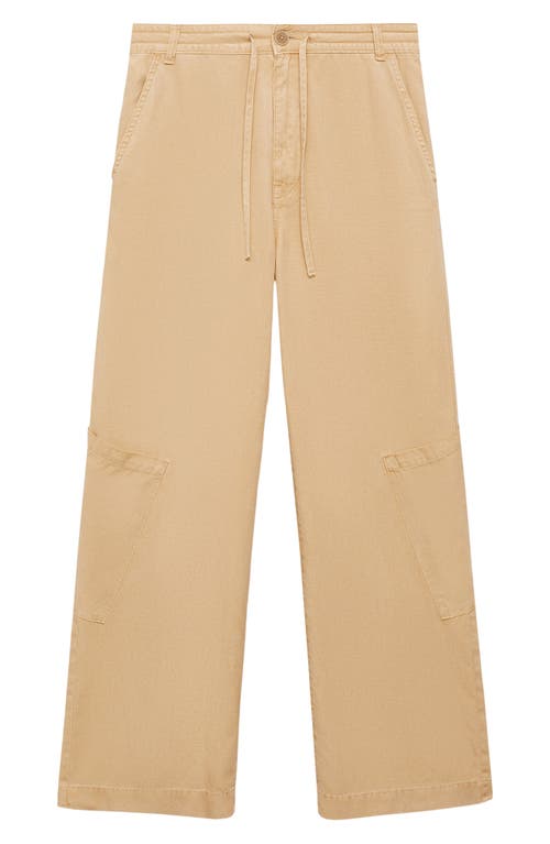 Shop Mango Drawstring Wide Leg Cargo Pants In Sand