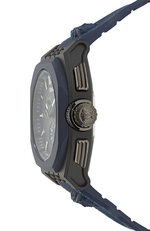 Versace Men's Swiss Chronograph Blue Silicone Strap Watch 44mm In Black