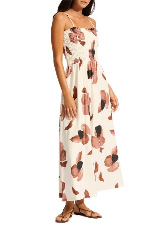 SEAFOLLY SEAFOLLY SECRET GARDEN SHIRRED COVER-UP MIDI SUNDRESS 