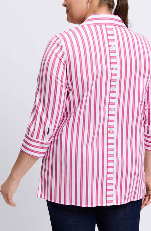 Foxcroft Pamela Stripe Cotton Blend Tunic Shirt In Ruby Pink/white