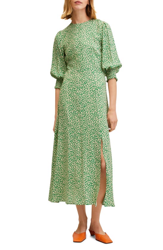 Mango Floral Print Midi Dress In Green | ModeSens