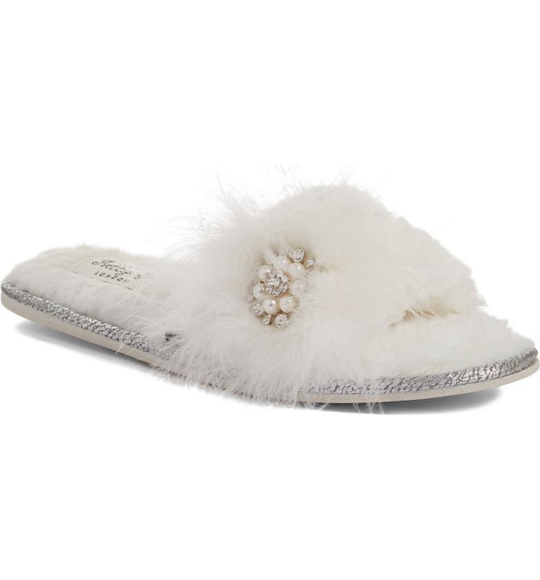 Pretty You London Embellished Bridal Slide Slippers | Nordstrom