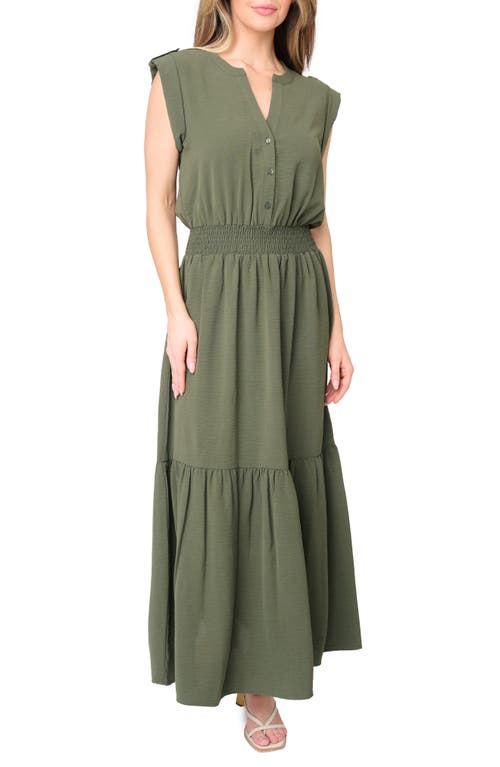 Shop Gibsonlook Bohemian Smocked Waist Maxi Dress In Military Green