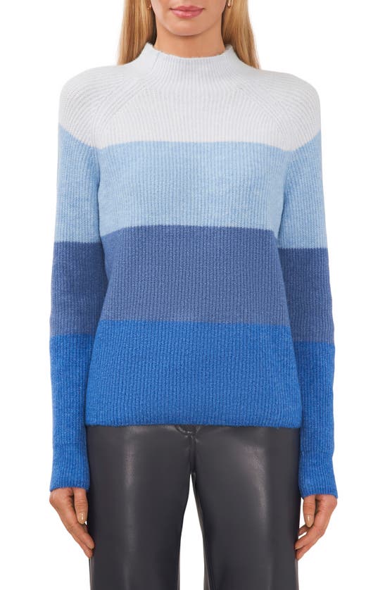 Halogen Stripe Funnel Neck Sweater In Soft Indigo