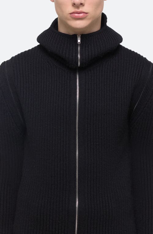 Shop Helmut Lang Safety Convertible Merino Wool Rib Balaclava Cardigan In Black - 001