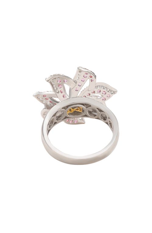 Suzy Levian Sterling Silver Blue Sapphire, Created White Sapphire & Brown Diamond Spiral Ring In Pink