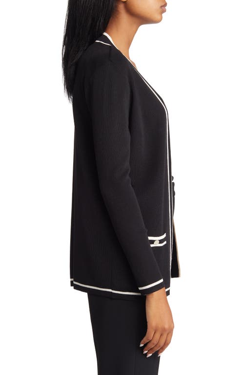 Shop Anne Klein Malibu Tipped Cardigan In Anne Black/anne White