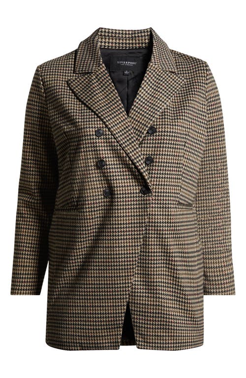 Shop Liverpool Houndstooth Double Breasted Longline Blazer In Black Tan Houndstooth