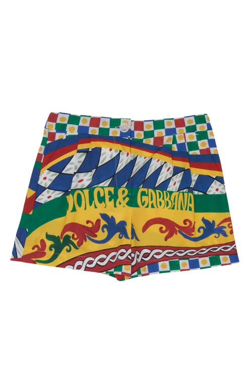 Dolce & Gabbana Kids' Carretto Siciliano Print Cotton Shorts Blue Multiprint at Nordstrom,