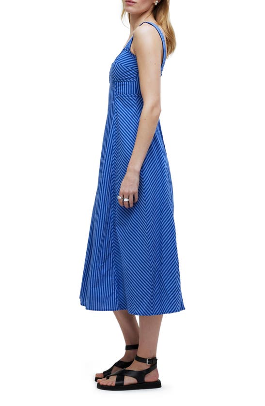 Shop Madewell Stripe Sweetheart Neck Sleeveless Midi Dress In Pure Blue