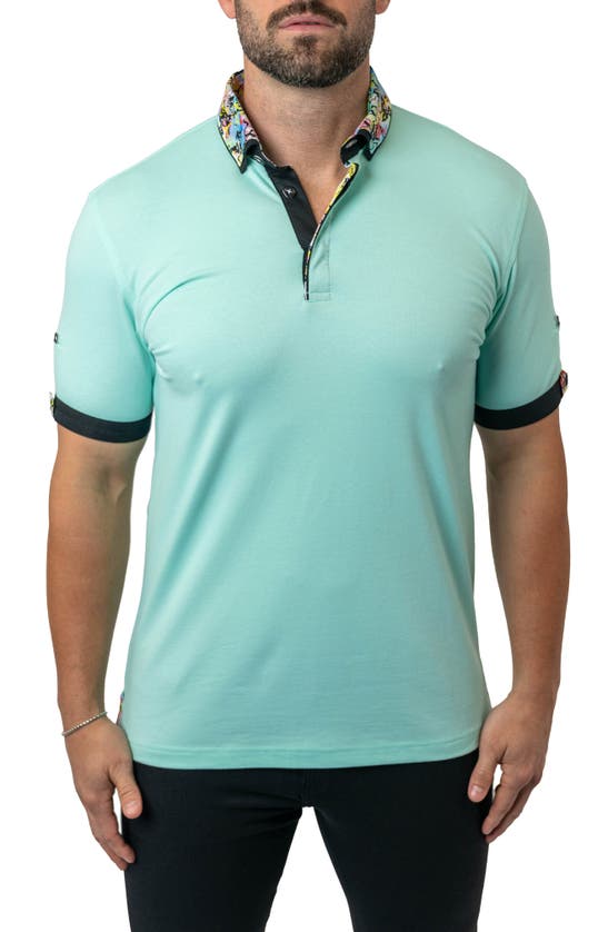 Maceoo Mozartsolid Green Button Down Piqué Polo In Teal Green