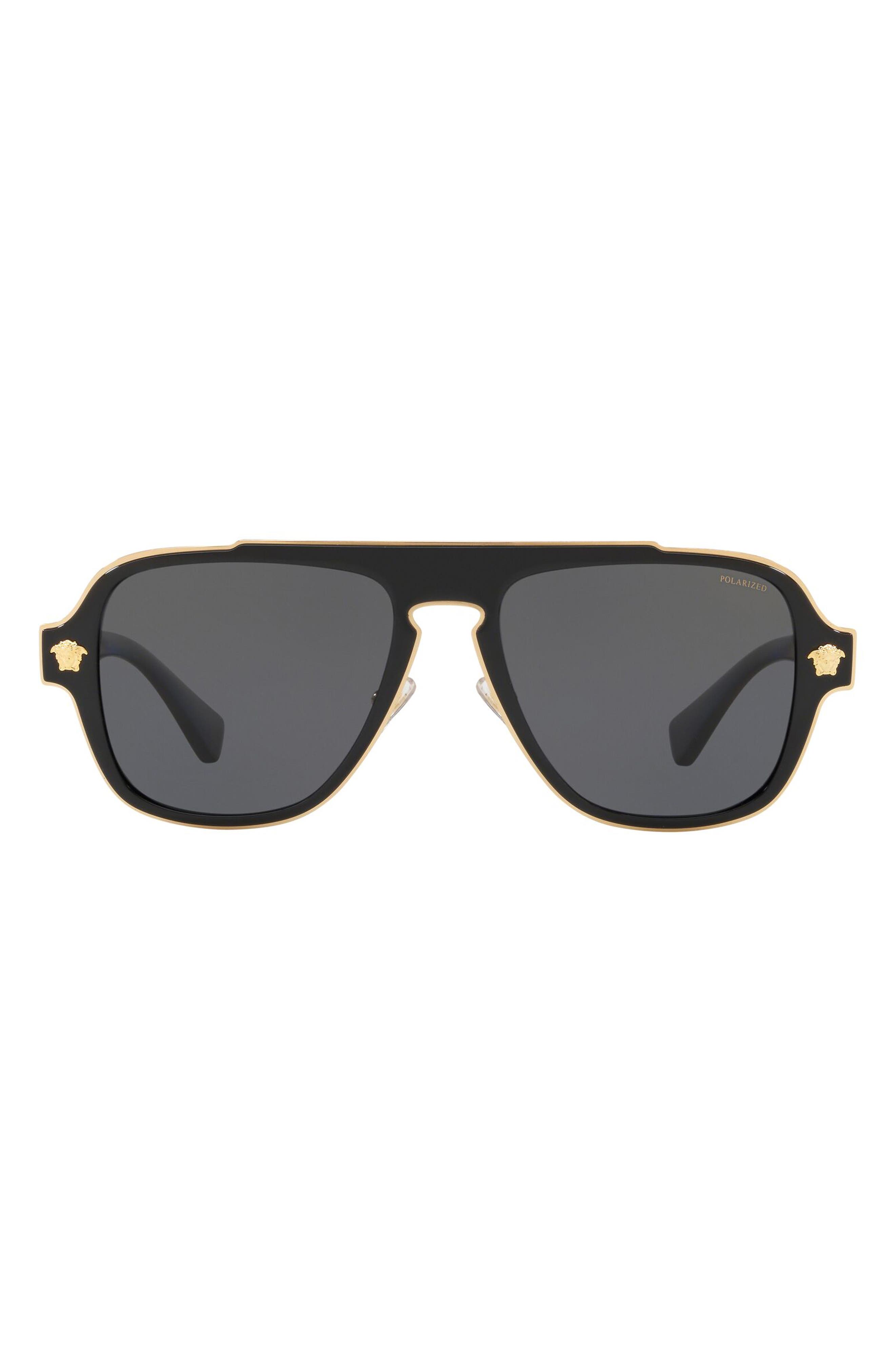 Versace 56mm Polarized Aviator Sunglasses in Black/Black Solid at Nordstrom