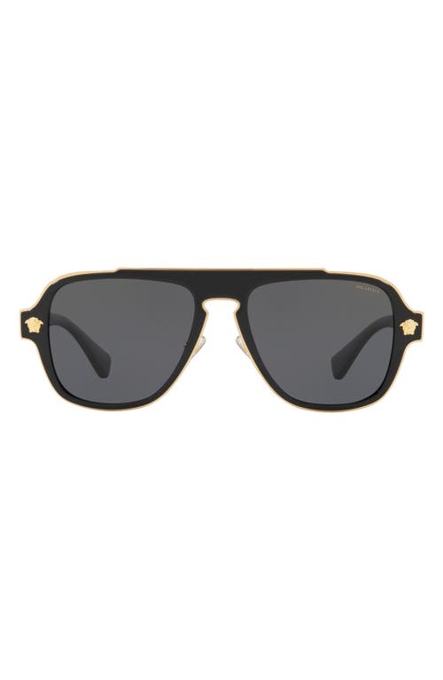Versace 56mm Polarized Aviator Sunglasses In Black/black Solid