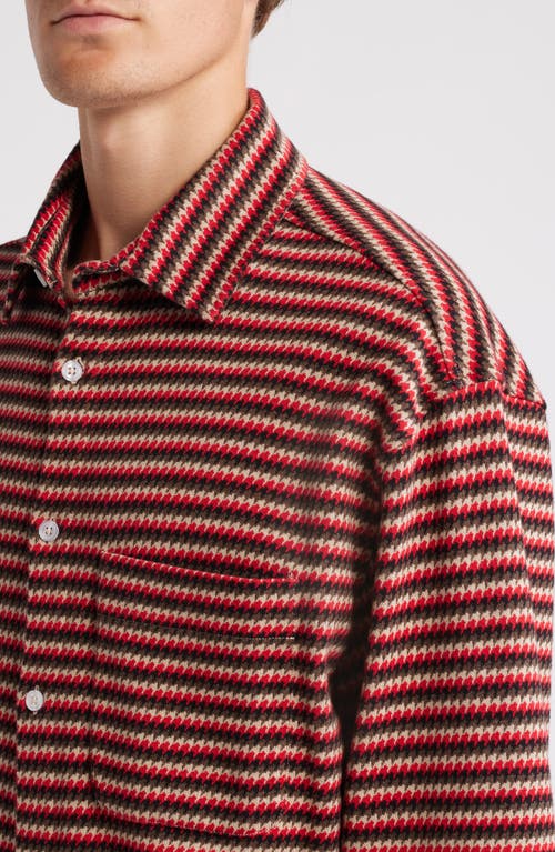 Shop Krost Stripe Jacquard Long Sleeve Cotton Knit Button-up Shirt In Multi Red