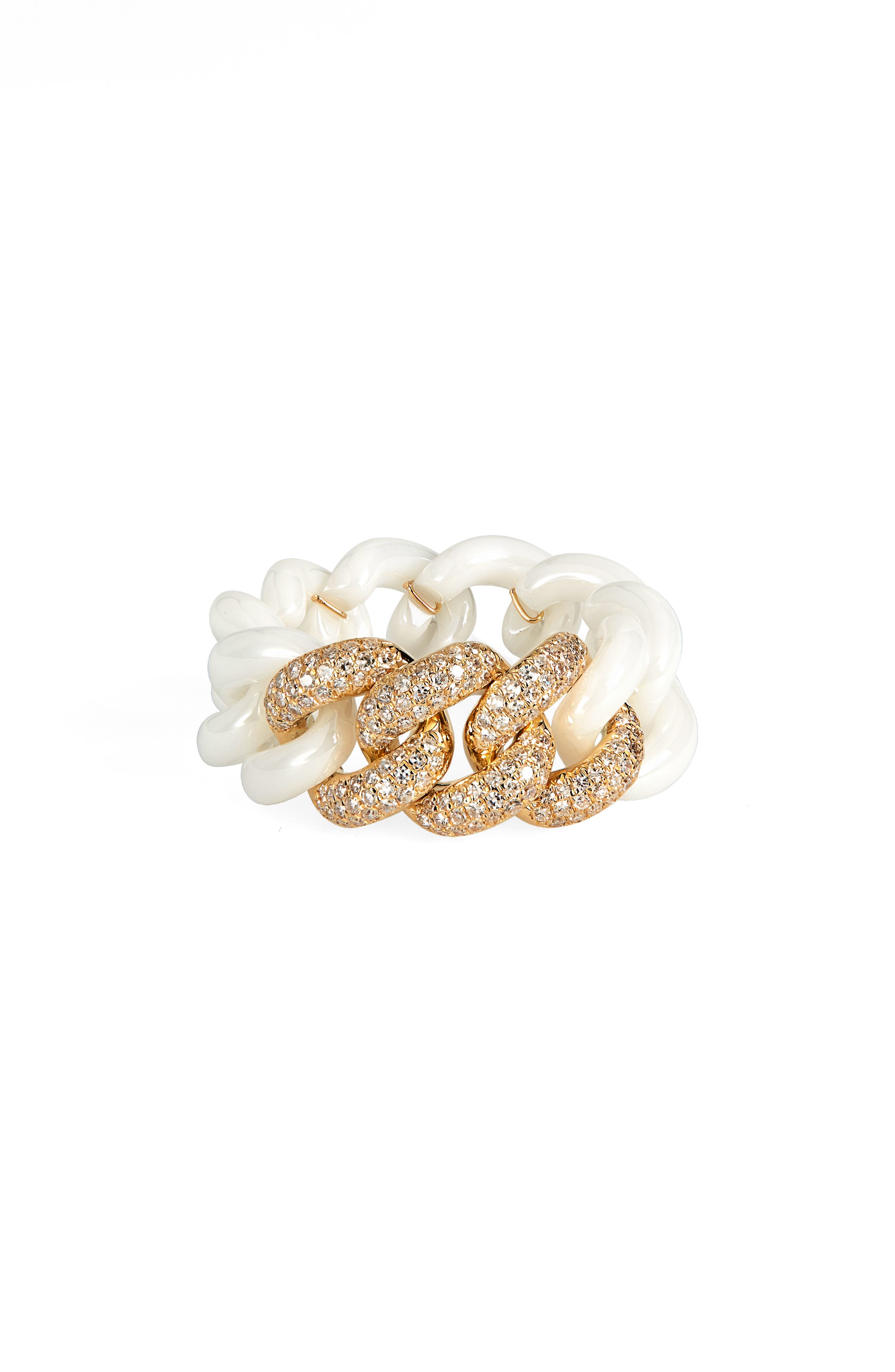 SHAY Pave Diamond & Ceramic Chain Link Ring in 18K Yellow Gold at Nordstrom, Size 7 Us