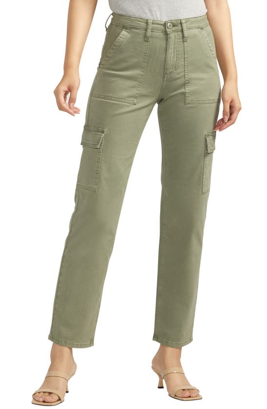 Shop Silver Jeans Co. Suki Curvy Straight Leg Cargo Pants In Light Olive