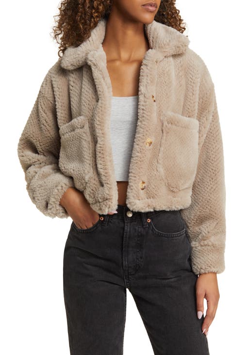 Luxe Company Ivory Faux Fur Cropped Jacket